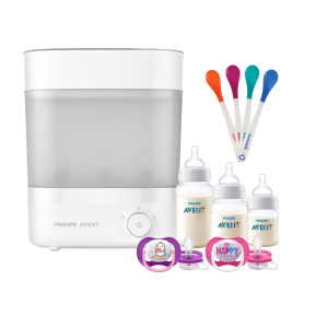 Pack Avent Esterilizador Eléctrico - 3 Mamaderas - 4 Cucharas - 2 Chupetes Pingüino