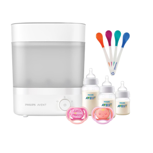 Pack Avent Esterilizador Eléctrico - 3 Mamaderas - 4 Cucharas - 2 Chupetes Pink