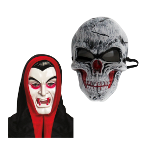 Pack 2 Mascaras Dracula y Calavera gris  Halloween libre de BPA