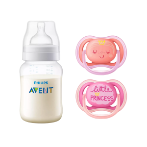 Pack Mamadera Anticolic 260 ml + 2 Chupetes 6-18m Pink Decorado
