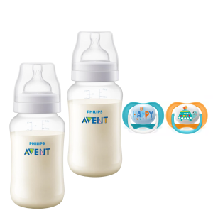 Pack 2 Mamaderas Anticolic 330 ml + 2 Chupetes 6-18 meses Tortuga