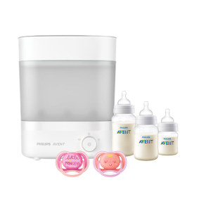Esterilizador Eléctrico más tripack y chupetes 0-6m Rosa decorado