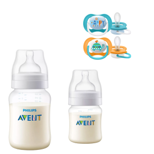 Mamaderas Anticolic 125, 260 ml y  2 Chupetes 6-18m