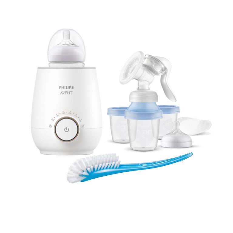Set Avent Calentador de mamadera + Extractor lactario manual + Cepillo Azul