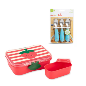 Pack Tupper de Alimento Fresas más Set de 3 Cucharas