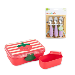 Pack Tupper de Alimento Fresas más Set de 3 Cucharas