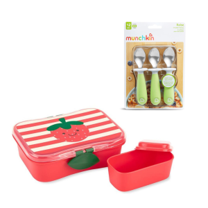 Pack Tupper de Alimento Fresas más Set de 3 Cucharas