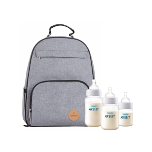 MOCHILA MATERNAL OAK GRIS MÁS SET  3 MAMADERAS