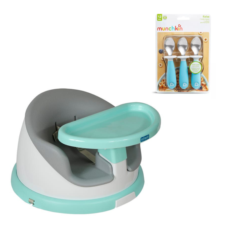 SILLA DE COMER PORTÁTIL & GIRATORIA I-TWIST MÁS SET DE 3 CUCHARAS COLORES SURTIDOS