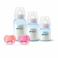 Set 3 Mamaderas Blue + Set de 2 chupetes 6-18 meses Pink