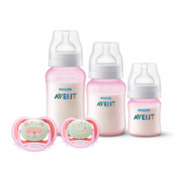 Set 3 Mamaderas Pink + Set de 2 chupetes 6-18 meses Nocturno