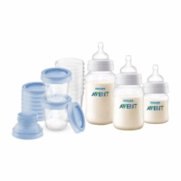 Set 10 Vasos de almacenamiento 0m+ 180ml + Set de 3 mamaderas Translucido