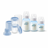 Set 10 Vasos de almacenamiento 0m+ 180ml + Set de 3 mamaderas Blue