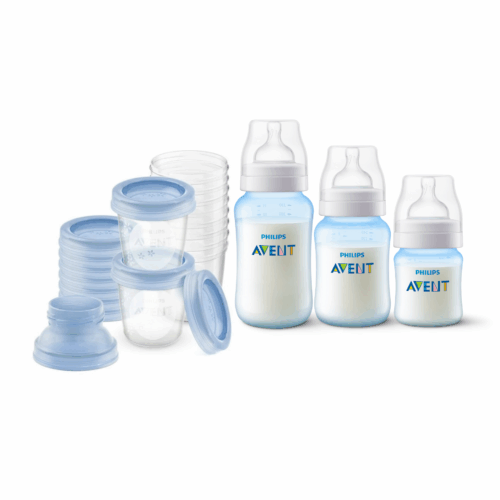 Set 10 Vasos de almacenamiento 0m+ 180ml + Set de 3 mamaderas Blue