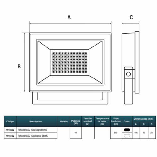 REFLECTOR LED 10W NEGRO 6500K IP65  - VKB - Imagen 3