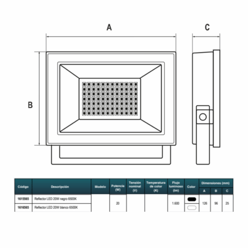 REFLECTOR LED 20W NEGRO 6500K IP65 - Imagen 3