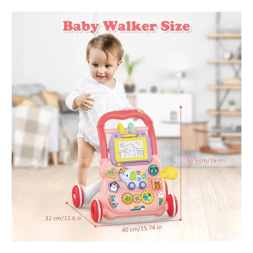 Andador caminador bebe juguete interactivo luz sonido rosado - Imagen 3