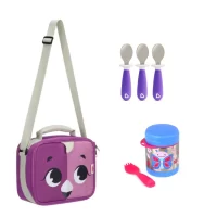 Pack Escolar Animales Lonchera Flamenco + Termo Mariposa  y 3 cucharas Lavanda