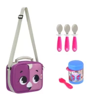 Pack Escolar Animales Lonchera Flamenco + Termo Mariposa  y 3 cucharas Rosado