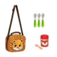 Pack Escolar Animales Lonchera Jaguar + Termo Zorro  y 3 cucharas verdes