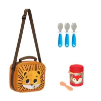 Pack Escolar Animales Lonchera Jaguar + Termo Zorro  y 3 cucharas azules