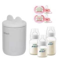Kit Esencial para Bebé Calentador Milan, 3 Mamaderas y 2 Chupetes Nocturnos Avent