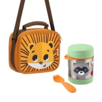 Pack Escolar Animales Lonchera Jaguar  + Termo Mapache