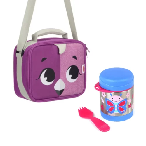Pack Escolar Animales Lonchera Flamenco  + Termo Mariposa