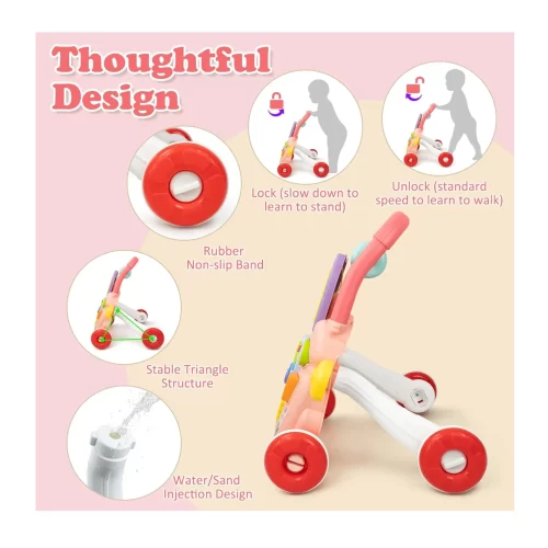 Andador caminador bebe juguete interactivo luz sonido rosado - Imagen 5